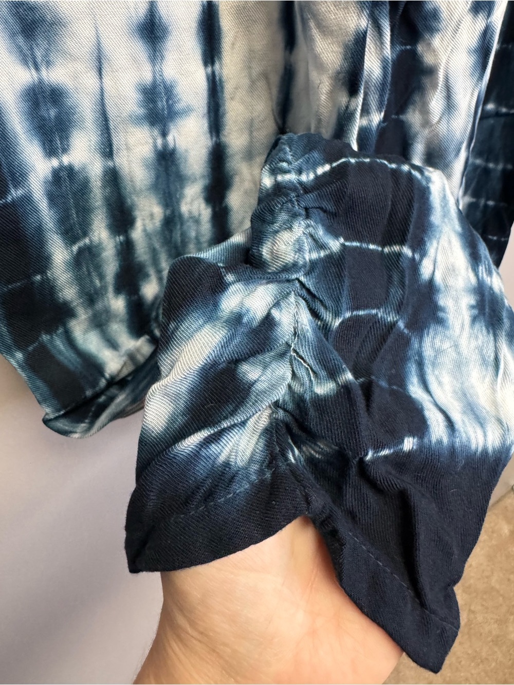 Rewash Navy and White Tie-Dye Smocked Waist Linen Pants - Picture 7 of 7